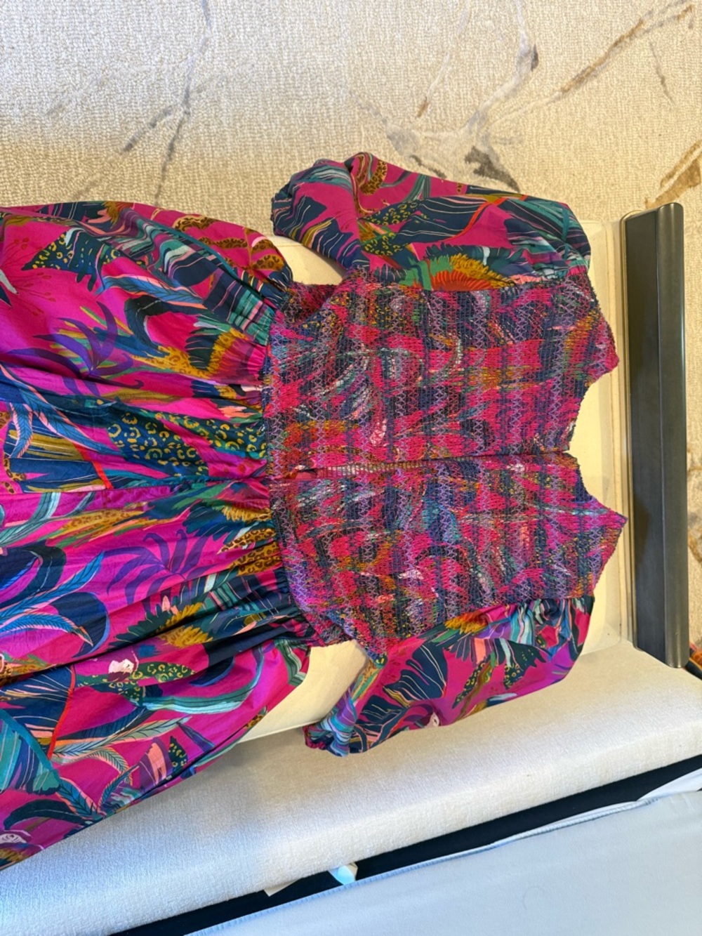 FARM Rio Hot Pink Tropical Print Smocked Maxi Dress